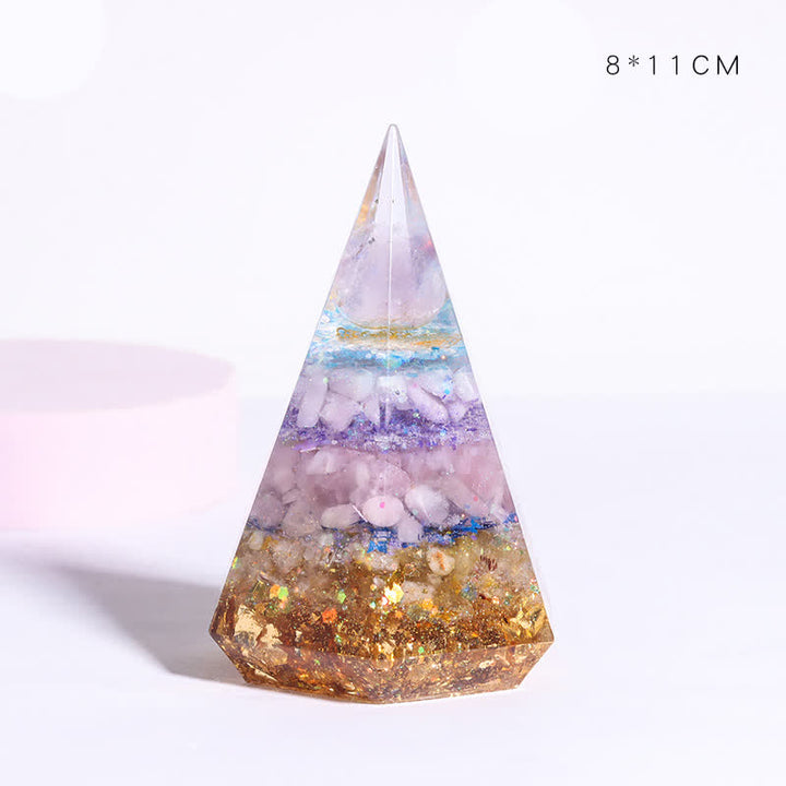 Pyramide polygonale orgone en pierre naturelle moulée en résine Olivenorma