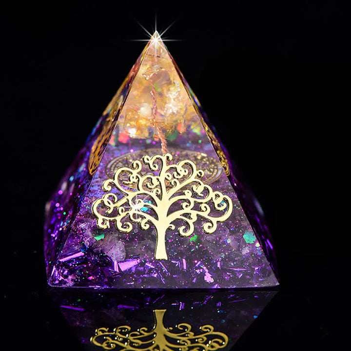 Pyramide d'orgone en pierre naturelle Olivenorma 6 cm Arbre de vie