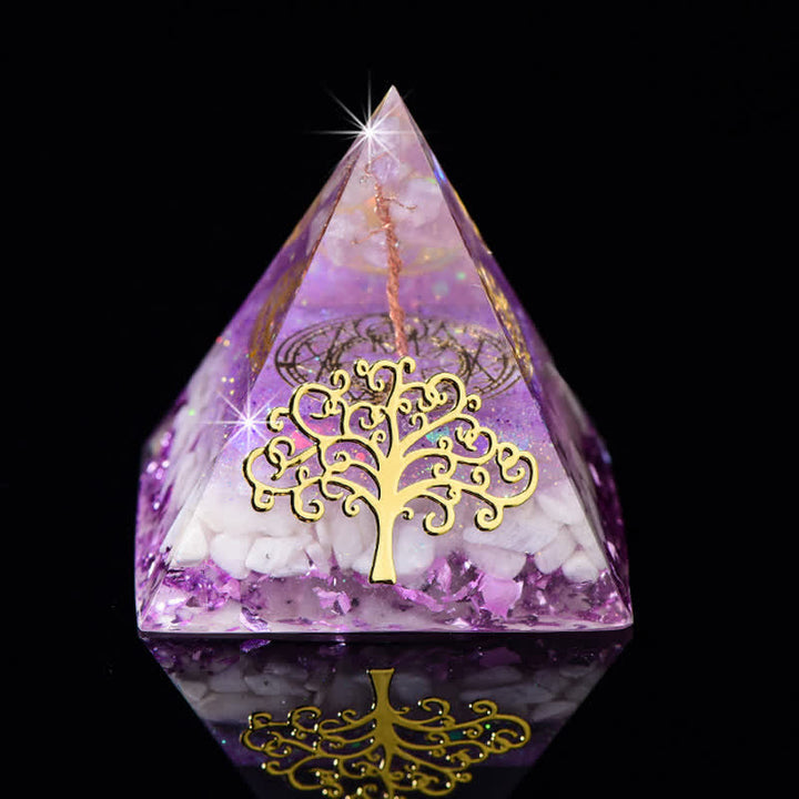 Pyramide d'orgone en pierre naturelle Olivenorma 6 cm Arbre de vie