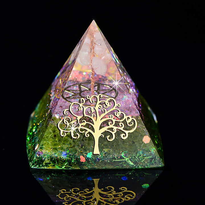 Pyramide d'orgone en pierre naturelle Olivenorma 6 cm Arbre de vie