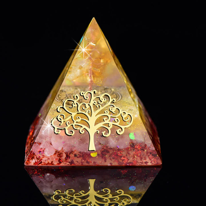 Pyramide d'orgone en pierre naturelle Olivenorma 6 cm Arbre de vie