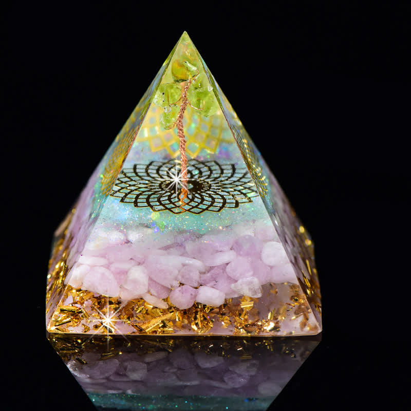 Pyramide d'orgone en pierre naturelle Olivenorma 6 cm Arbre de vie