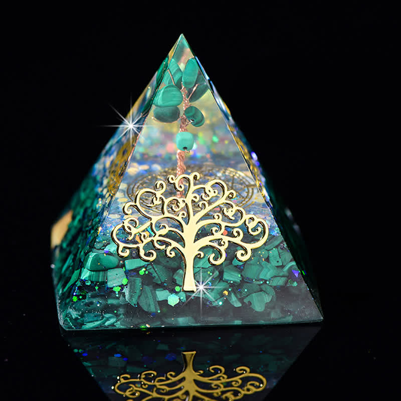 Pyramide d'orgone en pierre naturelle Olivenorma 6 cm Arbre de vie