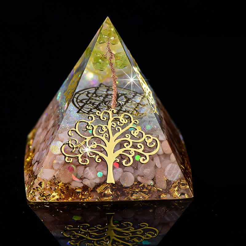 Pyramide d'orgone en pierre naturelle Olivenorma 6 cm Arbre de vie