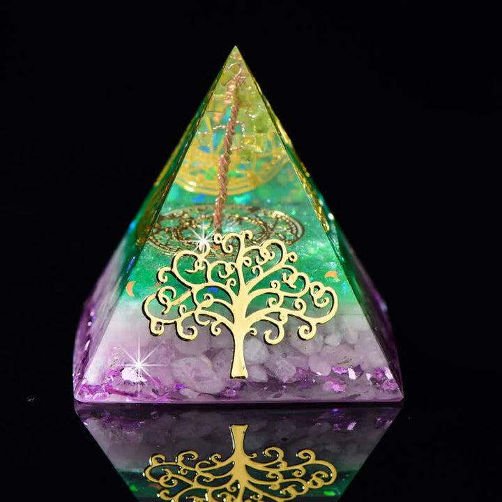 Pyramide d'orgone en pierre naturelle Olivenorma 6 cm Arbre de vie