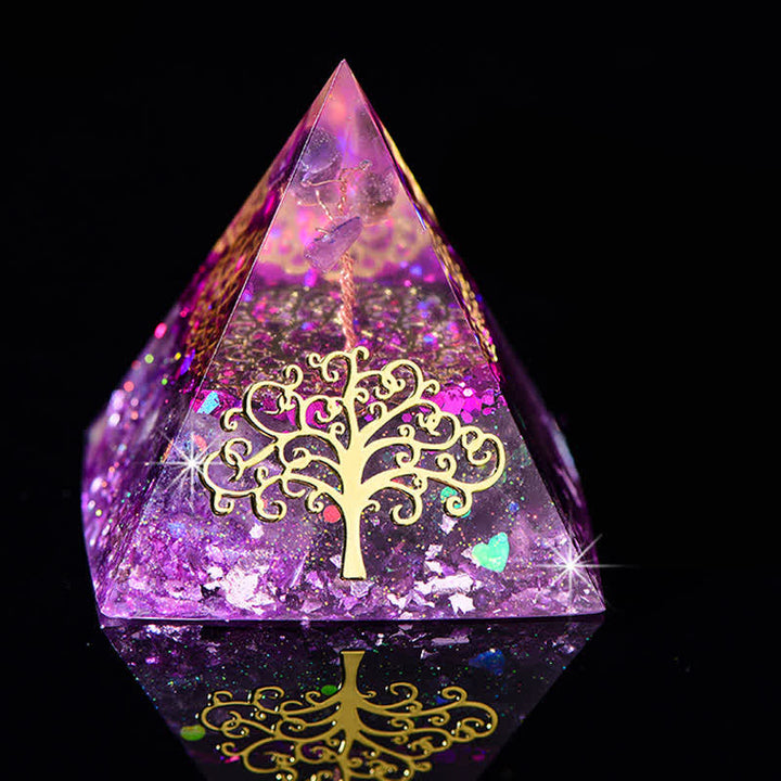Pyramide d'orgone en pierre naturelle Olivenorma 6 cm Arbre de vie