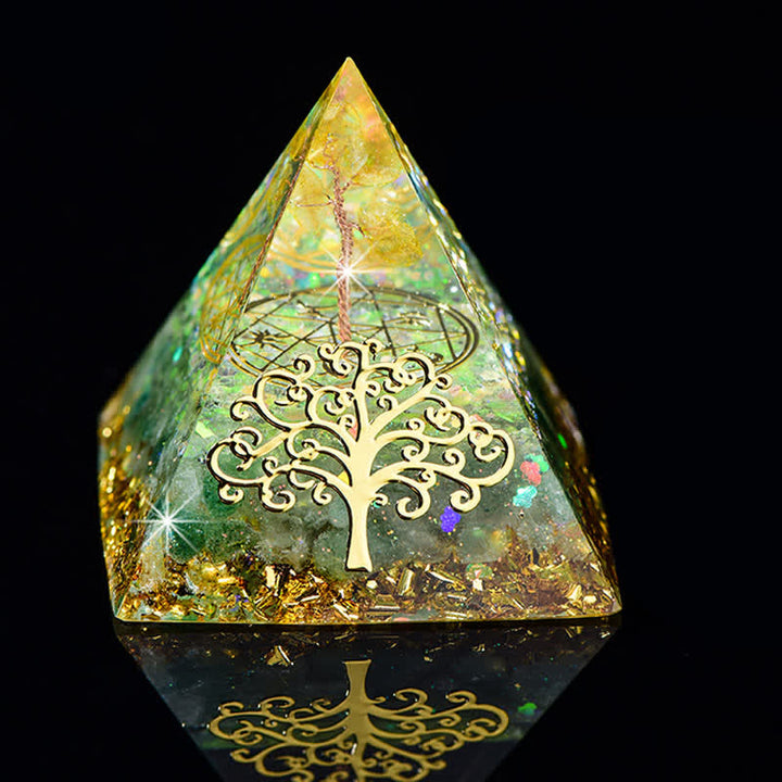 Pyramide d'orgone en pierre naturelle Olivenorma 6 cm Arbre de vie