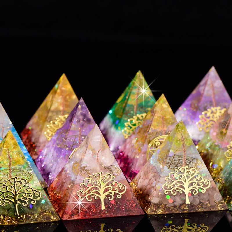 Pyramide d'orgone en pierre naturelle Olivenorma 6 cm Arbre de vie