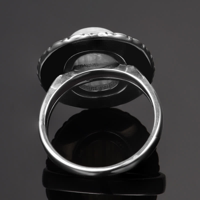 Bague ovale en pierre naturelle sculptée de tournesol Olivenorma