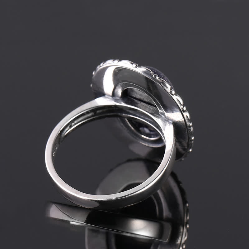 Bague ovale en pierre naturelle sculptée de tournesol Olivenorma