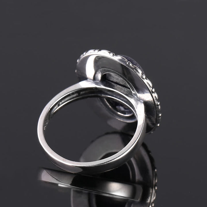 Bague ovale en pierre naturelle sculptée de tournesol Olivenorma