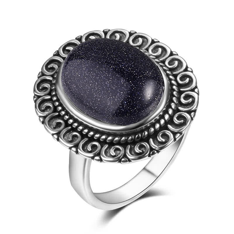 Bague ovale en pierre naturelle sculptée de tournesol Olivenorma