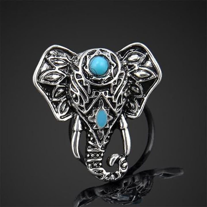 Bague en alliage turquoise éléphant de style bohème Olivenorma