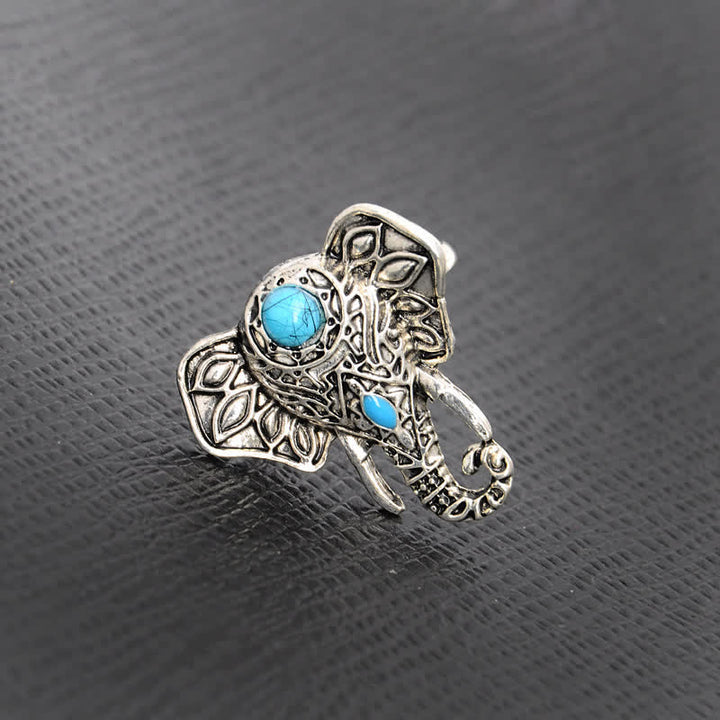 Bague en alliage turquoise éléphant de style bohème Olivenorma