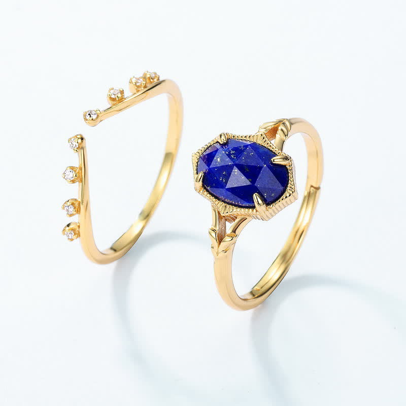 Bague double couche en zircon blanc et lapis-lazuli Olivenorma