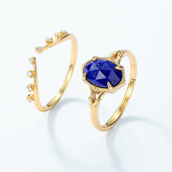 Bague double couche en zircon blanc et lapis-lazuli Olivenorma