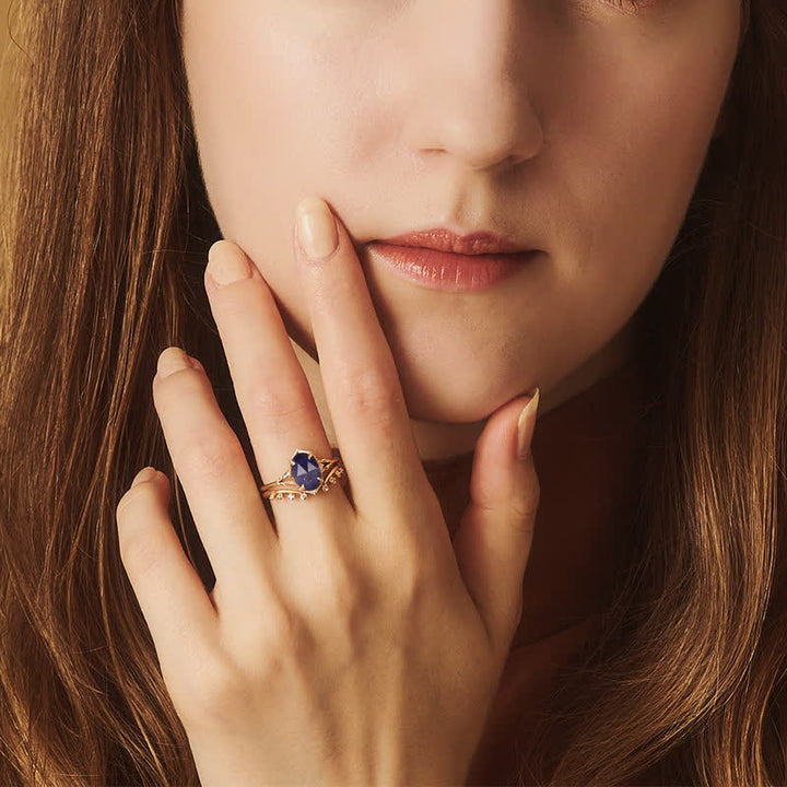 Bague double couche en zircon blanc et lapis-lazuli Olivenorma