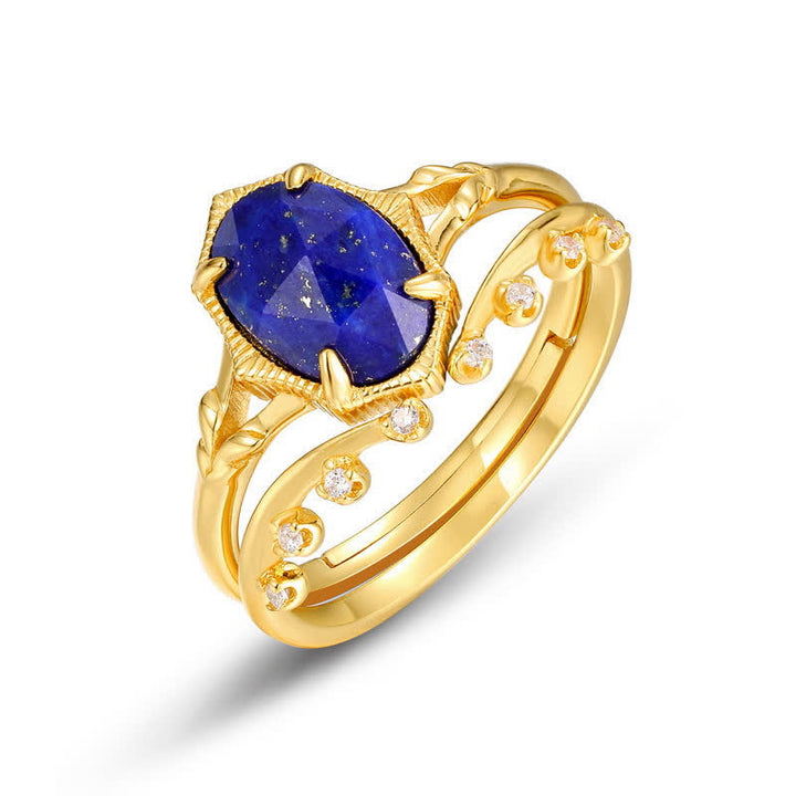 Bague double couche en zircon blanc et lapis-lazuli Olivenorma