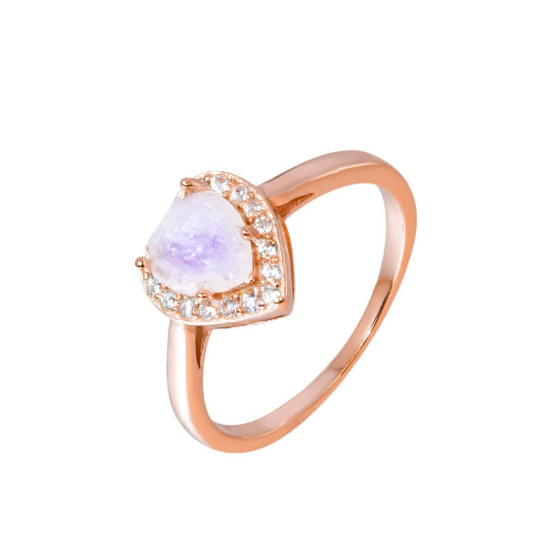 Bague coeur à facettes en pierre de lune naturelle Olivenorma