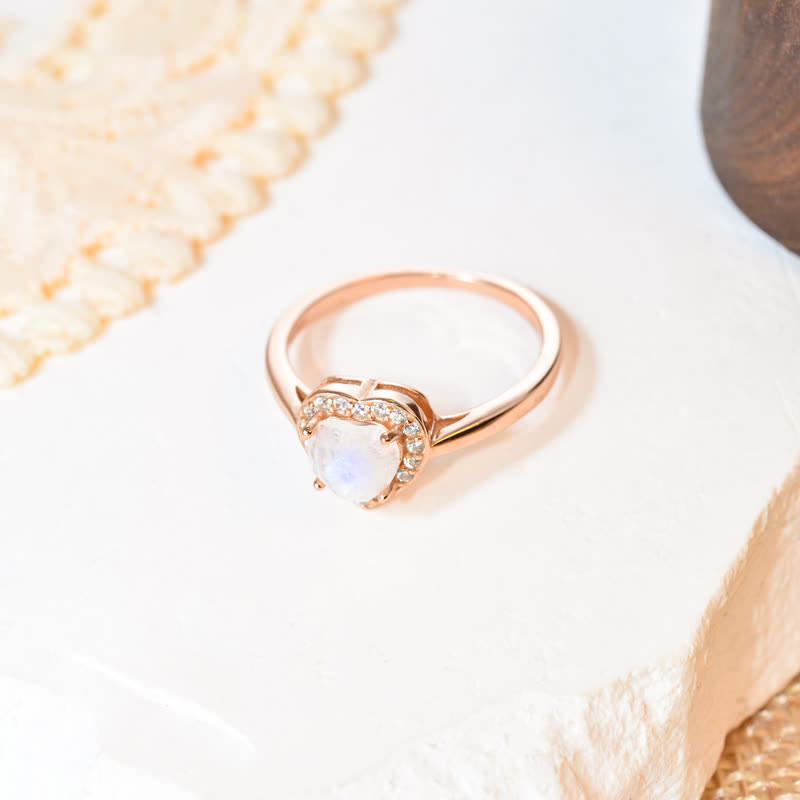 Bague coeur à facettes en pierre de lune naturelle Olivenorma