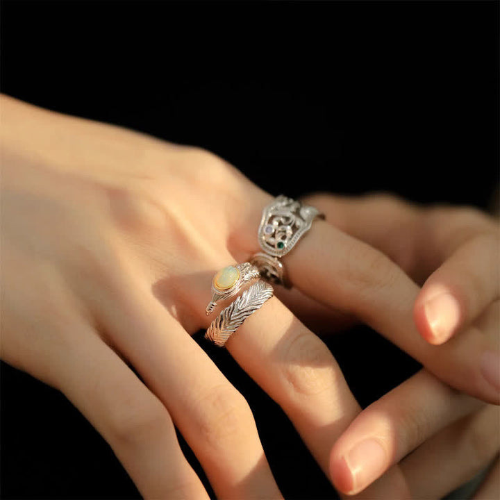 Bague ouverte en plumes d'opale naturelle Olivenorma