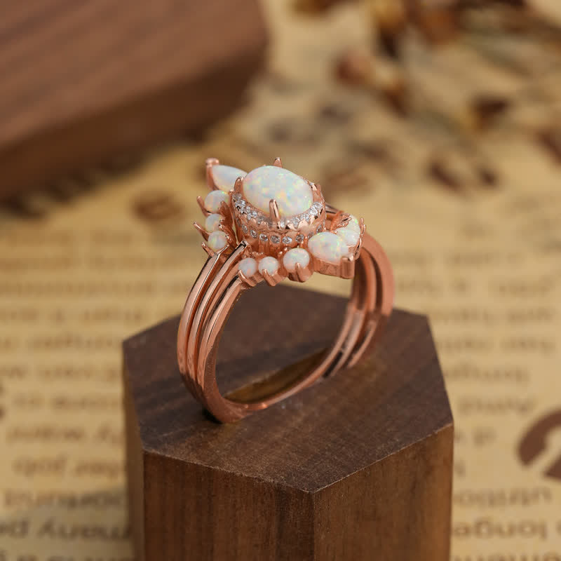 Ensemble de bagues à triple couronne en opale naturelle Olivenorma