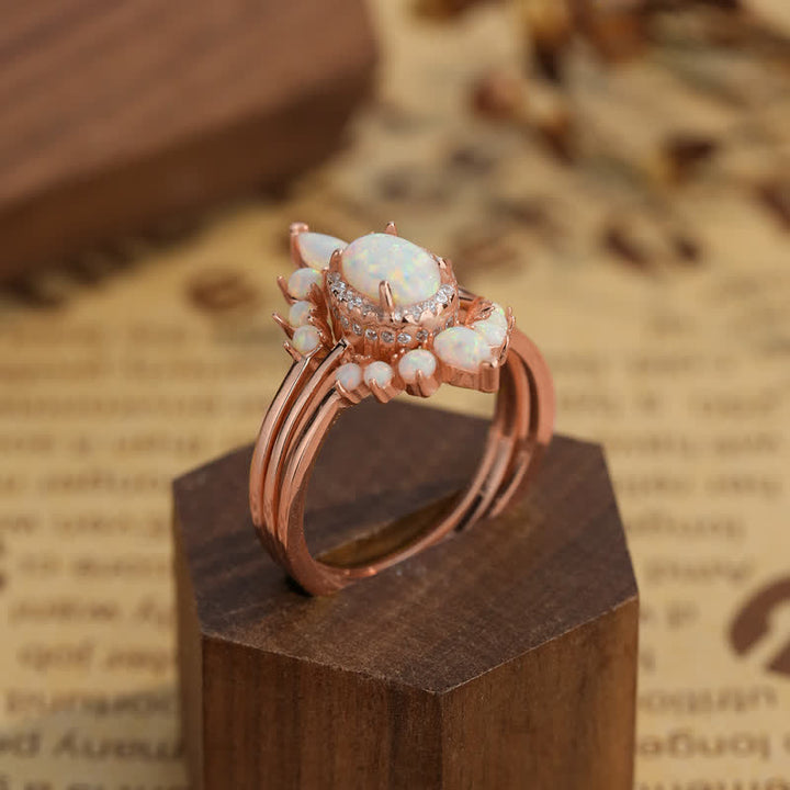 Ensemble de bagues à triple couronne en opale naturelle Olivenorma