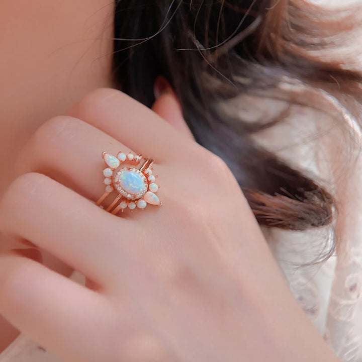 Ensemble de bagues à triple couronne en opale naturelle Olivenorma