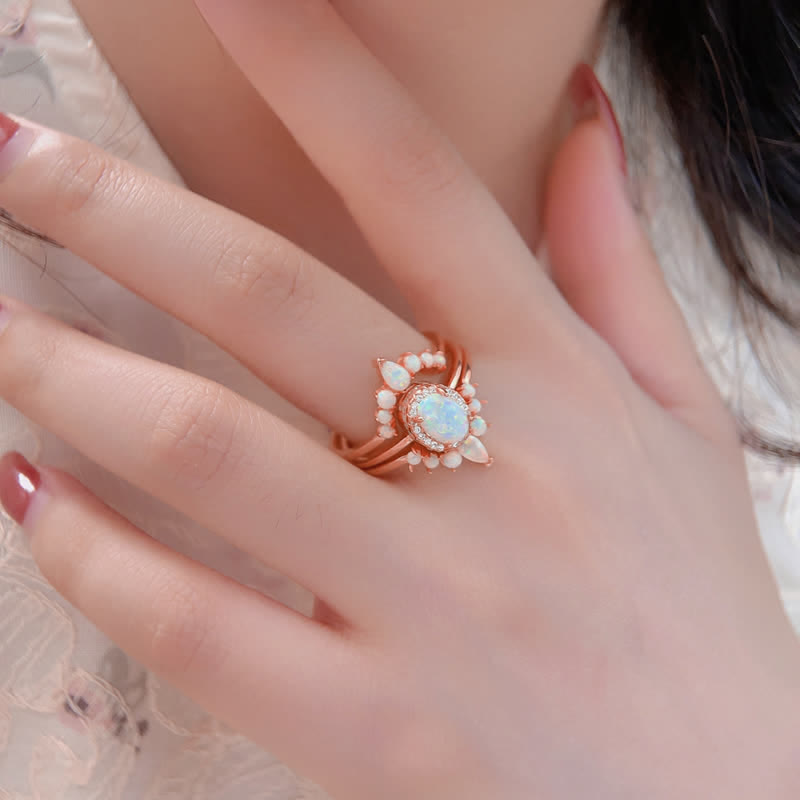 Ensemble de bagues à triple couronne en opale naturelle Olivenorma