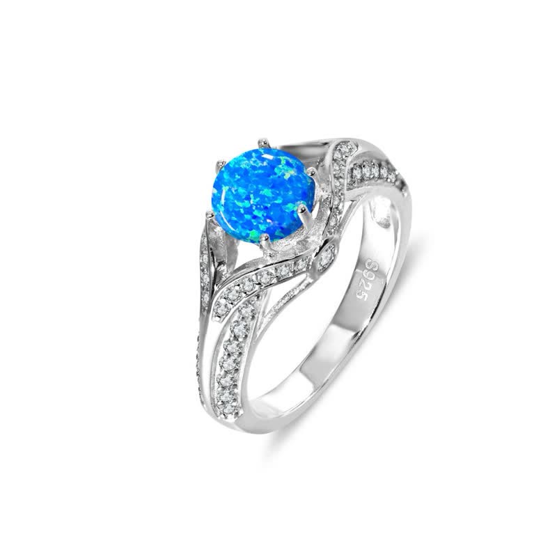 Bague de luxe en opale bleue naturelle Olivenorma