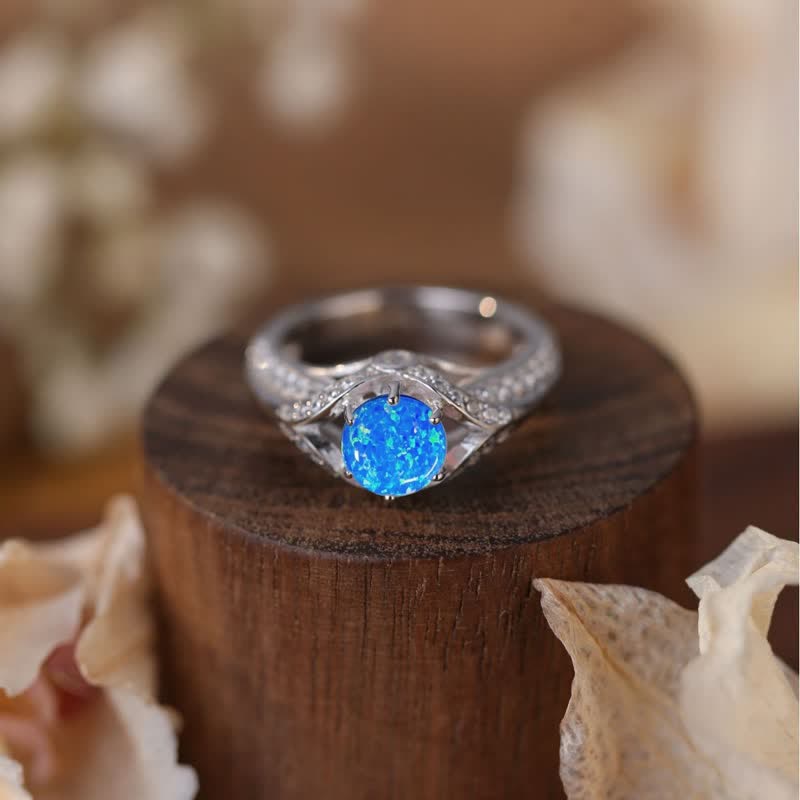 Bague de luxe en opale bleue naturelle Olivenorma