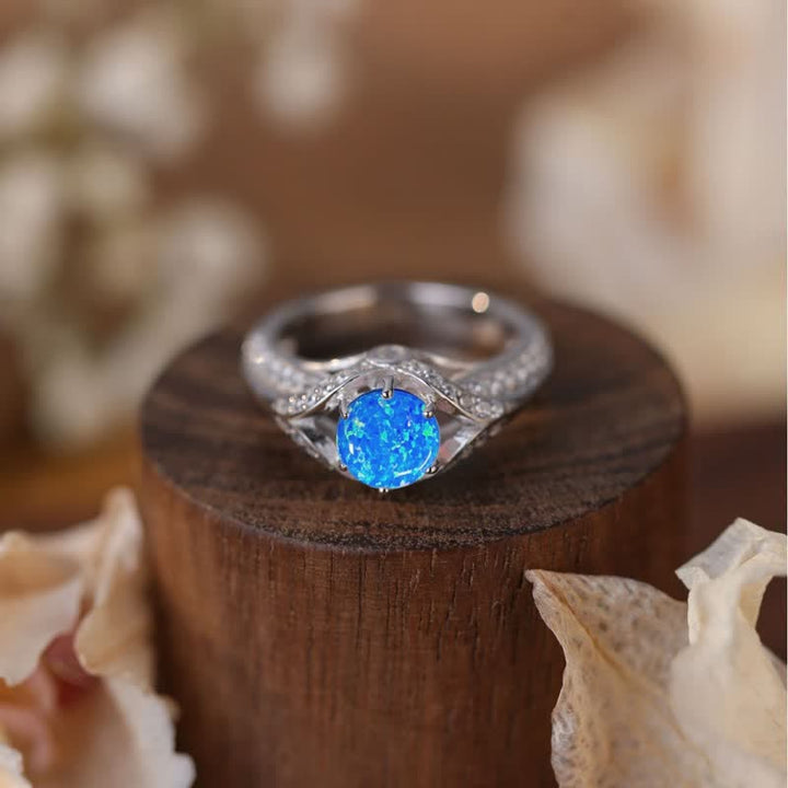 Bague de luxe en opale bleue naturelle Olivenorma