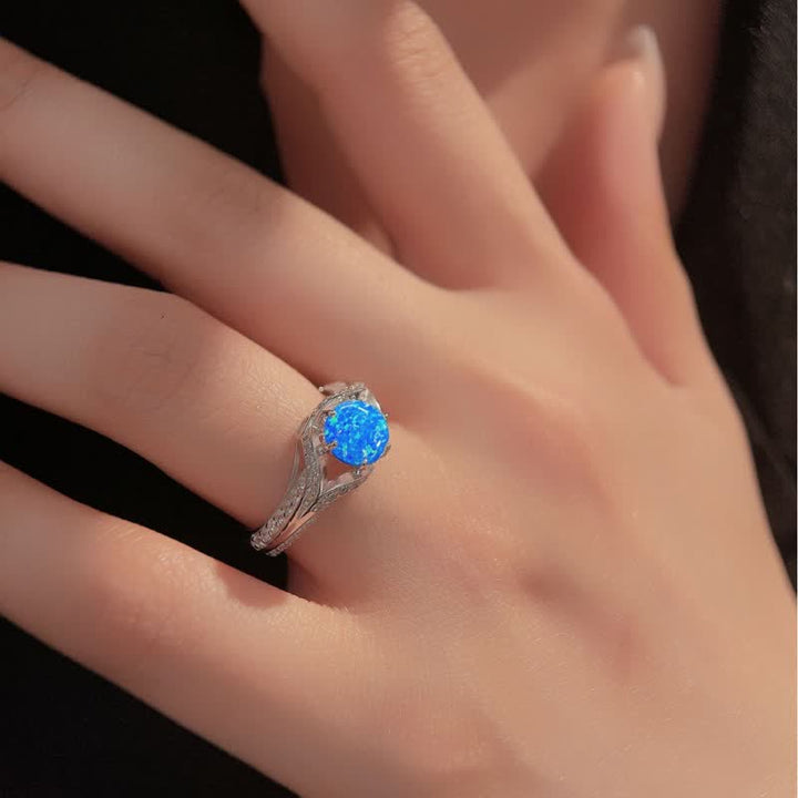 Bague de luxe en opale bleue naturelle Olivenorma