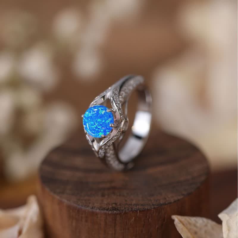 Bague de luxe en opale bleue naturelle Olivenorma