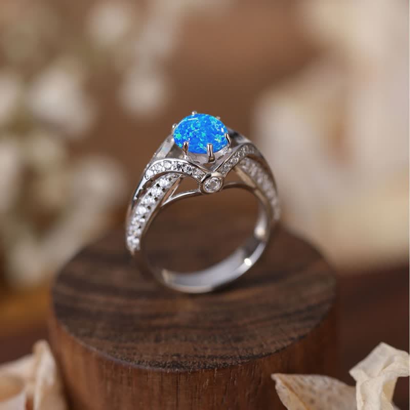 Bague de luxe en opale bleue naturelle Olivenorma