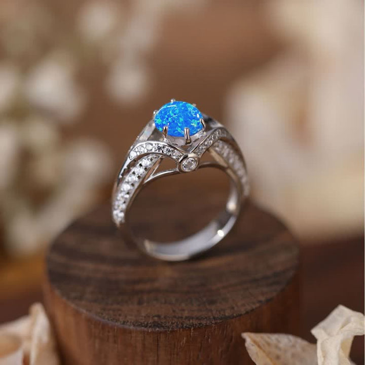 Bague de luxe en opale bleue naturelle Olivenorma