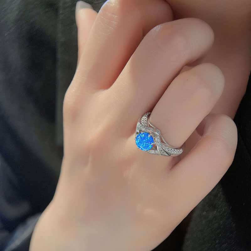 Bague de luxe en opale bleue naturelle Olivenorma