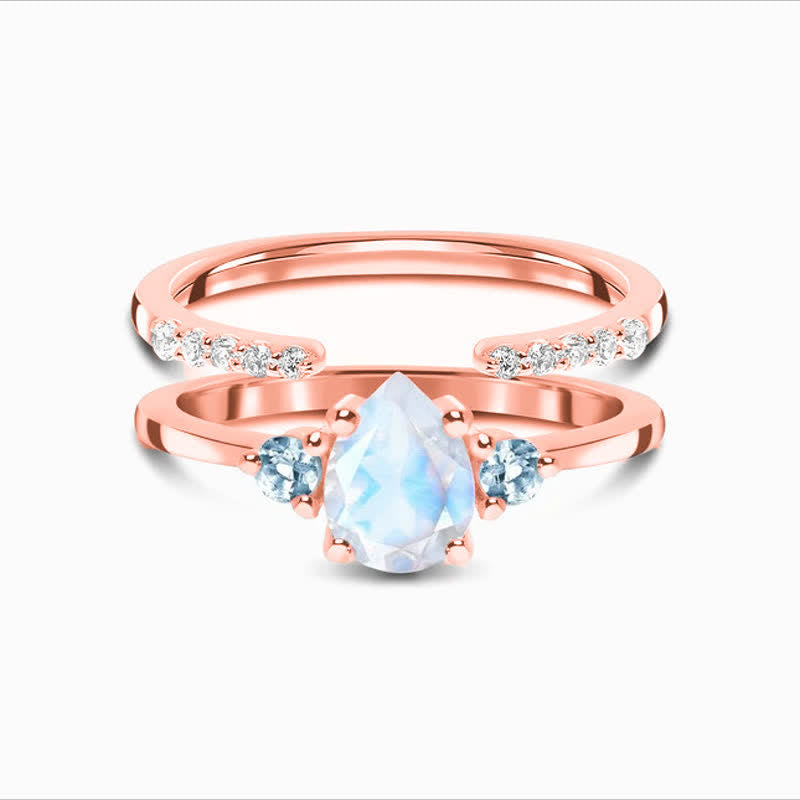 Bague double en zircon blanc avec pierre de lune et goutte d'eau Olivenorma