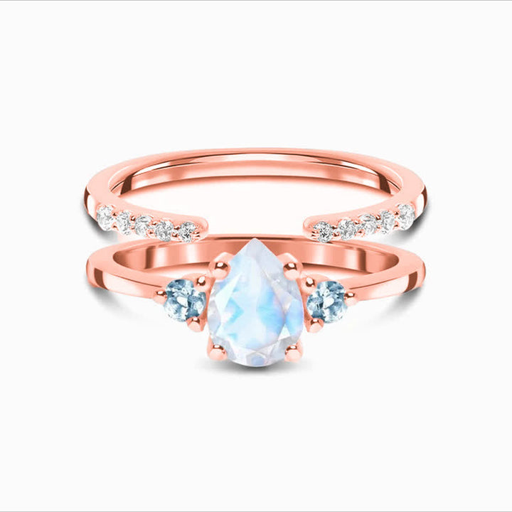 Bague double en zircon blanc avec pierre de lune et goutte d'eau Olivenorma