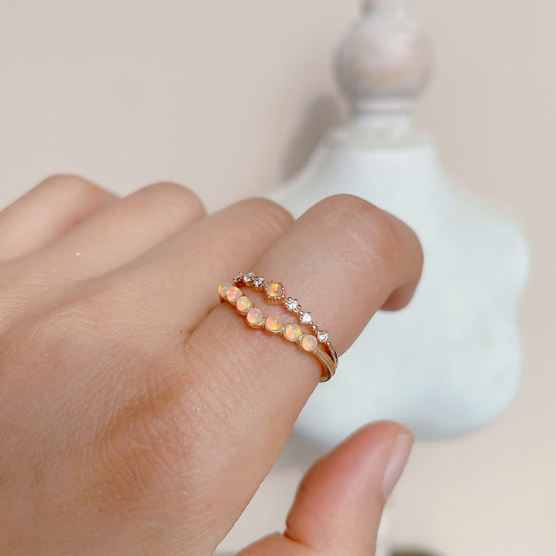 Bague double couche avec couronne ondulée en opale naturelle Olivenorma