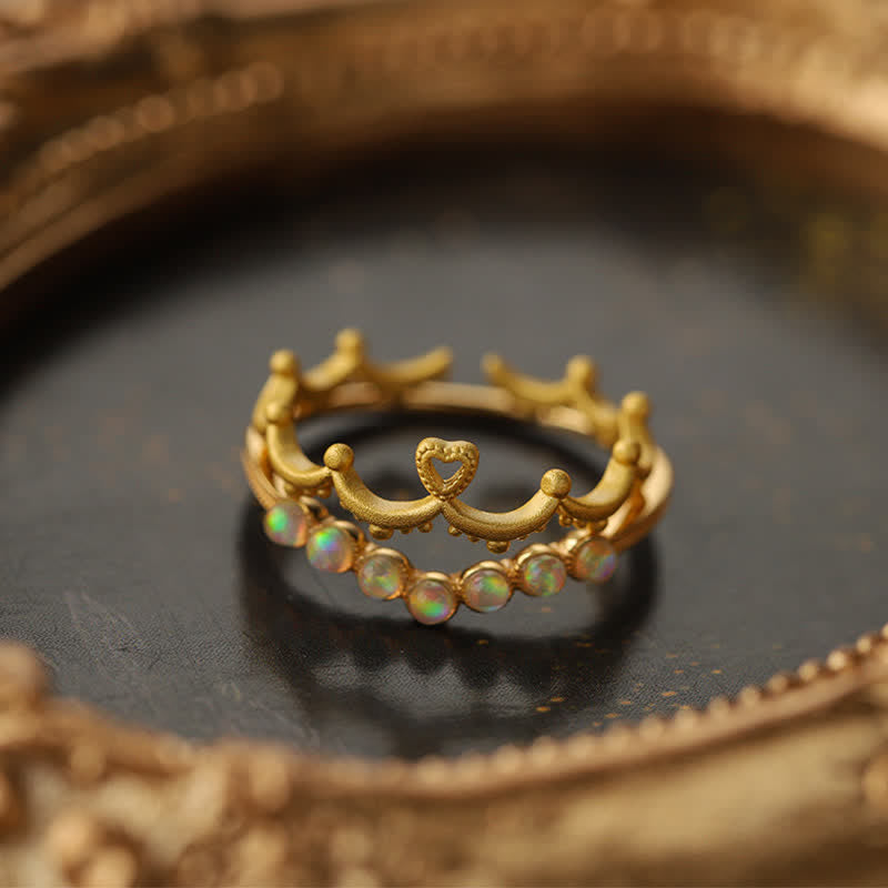 Bague double couche avec couronne ondulée en opale naturelle Olivenorma