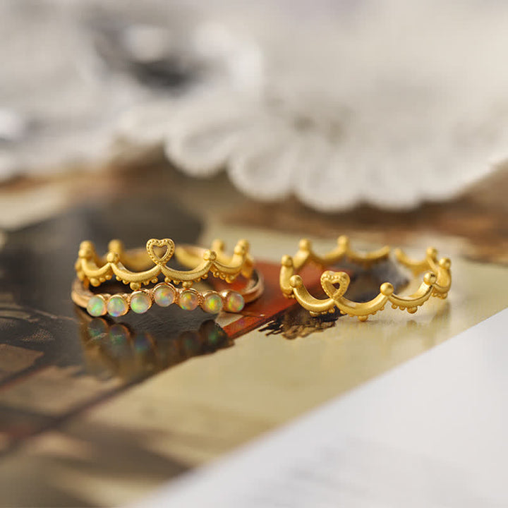 Bague double couche avec couronne ondulée en opale naturelle Olivenorma