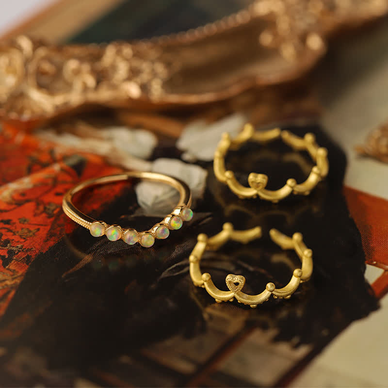 Bague double couche avec couronne ondulée en opale naturelle Olivenorma