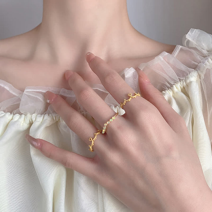 Bague double couche avec couronne ondulée en opale naturelle Olivenorma