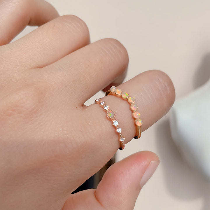 Bague double couche avec couronne ondulée en opale naturelle Olivenorma