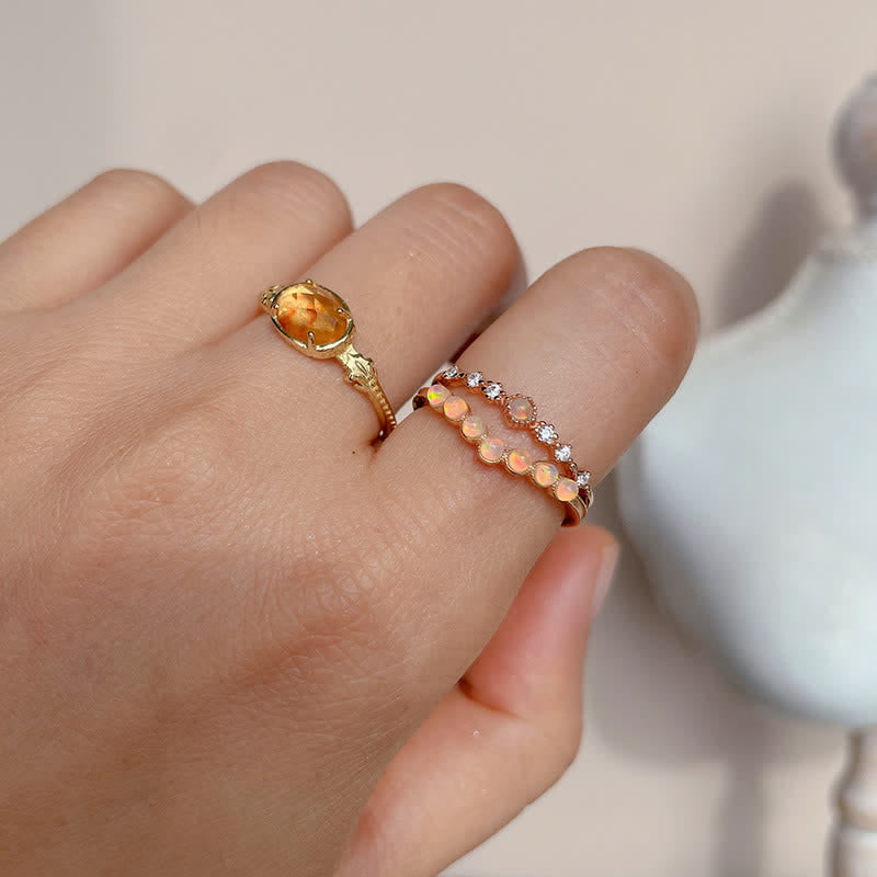 Bague double couche avec couronne ondulée en opale naturelle Olivenorma