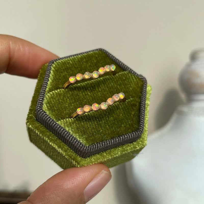 Bague double couche avec couronne ondulée en opale naturelle Olivenorma