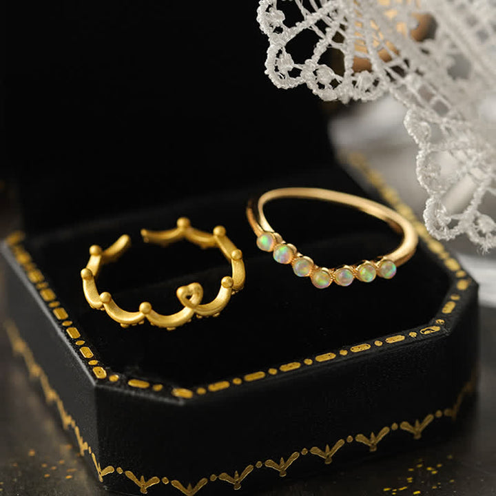 Bague double couche avec couronne ondulée en opale naturelle Olivenorma