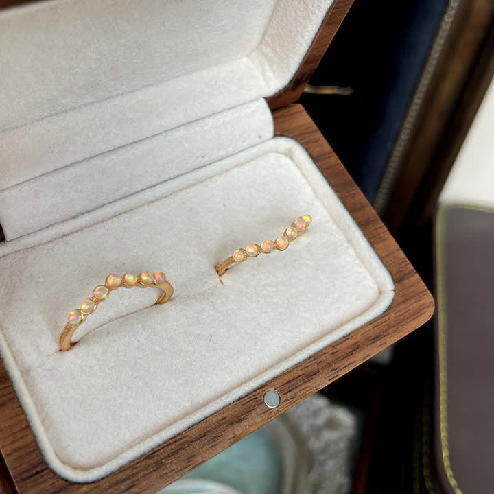 Bague double couche avec couronne ondulée en opale naturelle Olivenorma