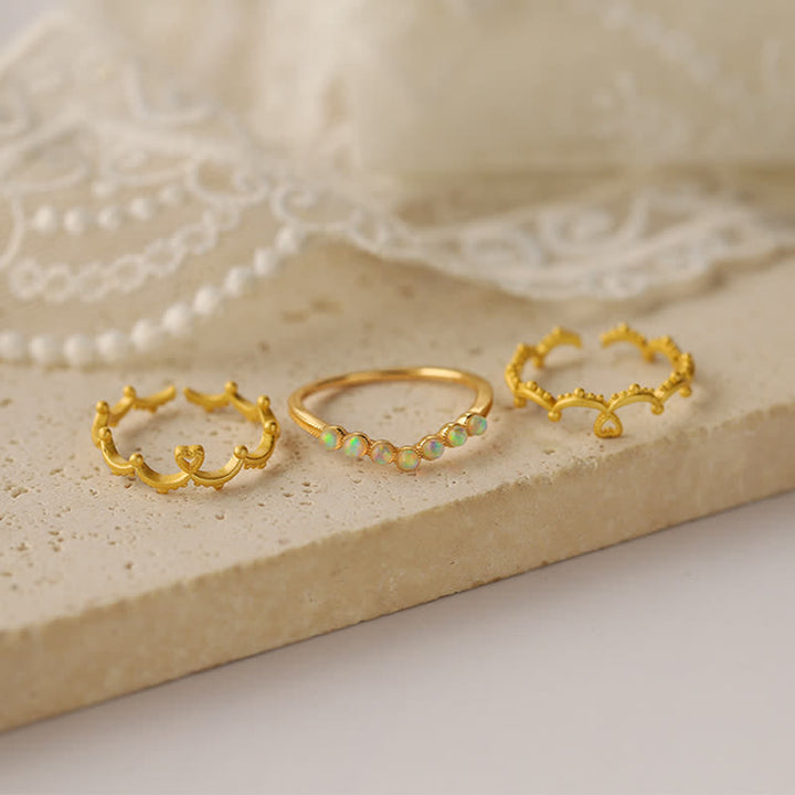 Bague double couche avec couronne ondulée en opale naturelle Olivenorma